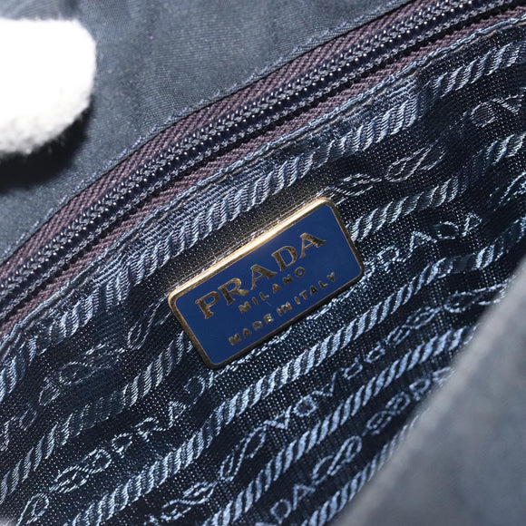 PRADA Chain Hand Bag Nylon Navy Gold Auth 193568A