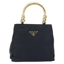 PRADA Chain Hand Bag Nylon Navy Gold Auth 193568A-2