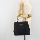 PRADA Chain Hand Bag Nylon Navy Gold Auth 193568A-24