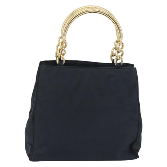 PRADA Chain Hand Bag Nylon Navy Gold Auth 193568A