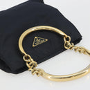 PRADA Chain Hand Bag Nylon Navy Gold Auth 193568A-6