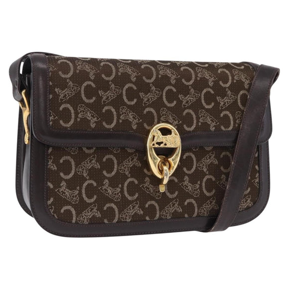 CELINE C Sulky Horse Carriage Shoulder Bag Canvas Brown Gold Auth 193569A
