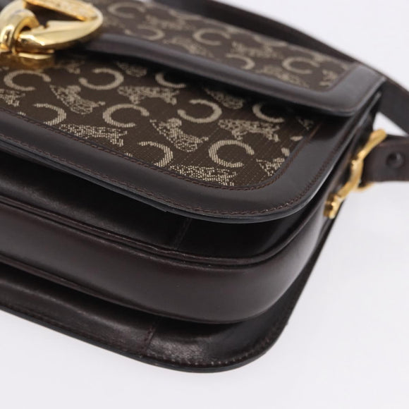 CELINE C Sulky Horse Carriage Shoulder Bag Canvas Brown Gold Auth 193569A