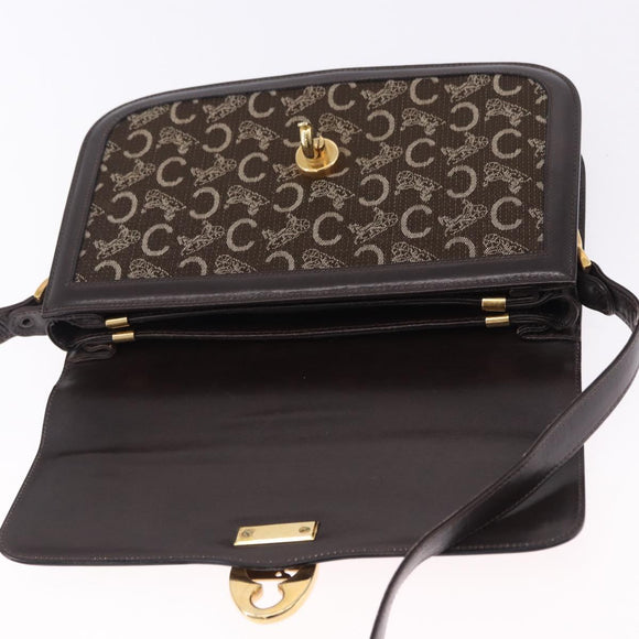CELINE C Sulky Horse Carriage Shoulder Bag Canvas Brown Gold Auth 193569A