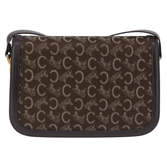 CELINE C Sulky Horse Carriage Shoulder Bag Canvas Brown Gold Auth 193569A