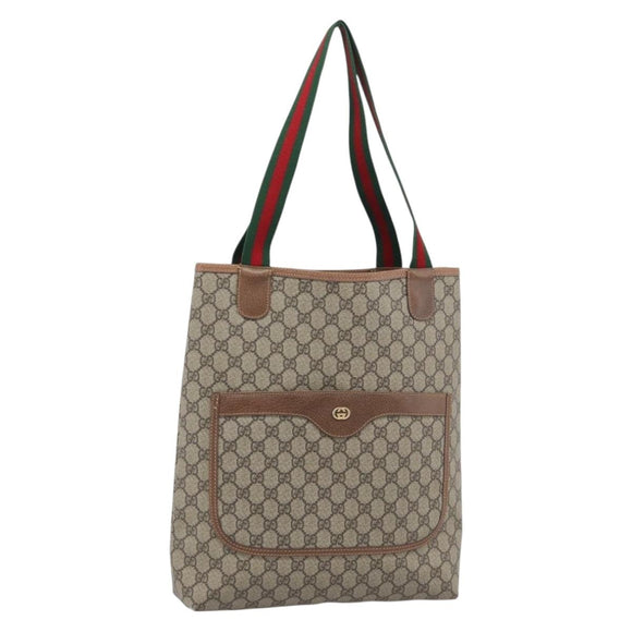 GUCCI GG Supreme Web Sherry Line Tote Bag PVC Beige Gold 002 58 6487 Auth 193572