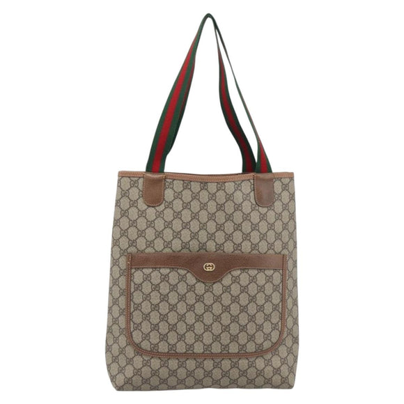GUCCI GG Supreme Web Sherry Line Tote Bag PVC Beige Gold 002 58 6487 Auth 193572