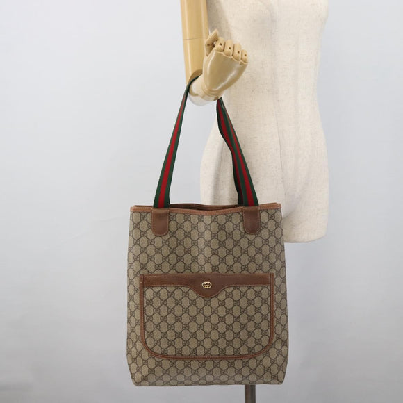 GUCCI GG Supreme Web Sherry Line Tote Bag PVC Beige Gold 002 58 6487 Auth 193572
