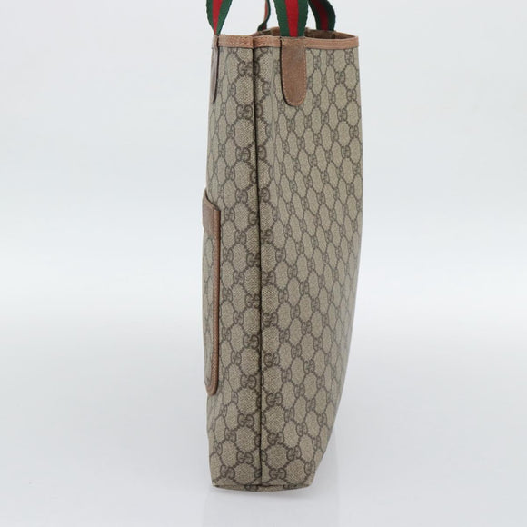 GUCCI GG Supreme Web Sherry Line Tote Bag PVC Beige Gold 002 58 6487 Auth 193572