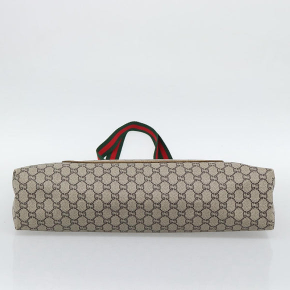 GUCCI GG Plus Supreme Web Sherry Line Tote Bag PVC Beige Gold Auth 193573