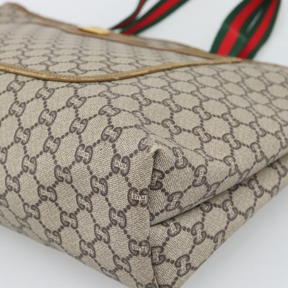 GUCCI GG Plus Supreme Web Sherry Line Tote Bag PVC Beige Gold Auth 193573