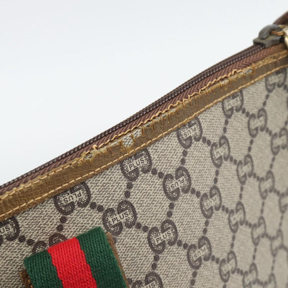 GUCCI GG Plus Supreme Web Sherry Line Tote Bag PVC Beige Gold Auth 193573