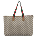 GUCCI GG Plus Supreme Web Sherry Line Tote Bag PVC Beige Gold Auth 193573-2
