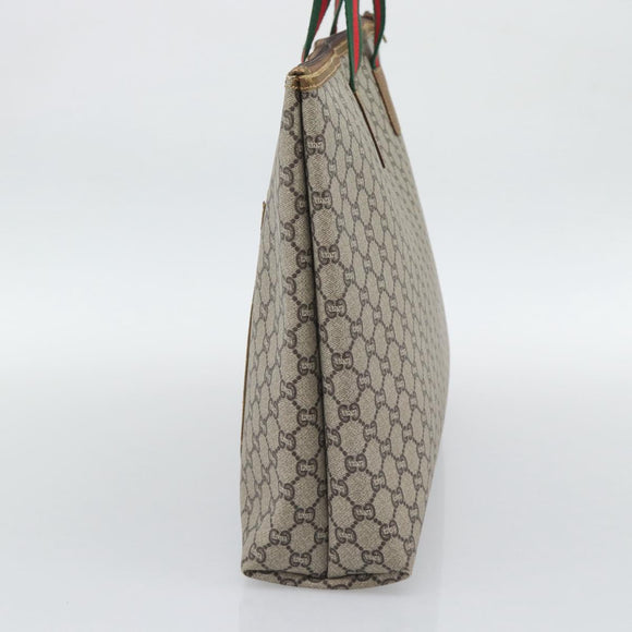 GUCCI GG Plus Supreme Web Sherry Line Tote Bag PVC Beige Gold Auth 193573