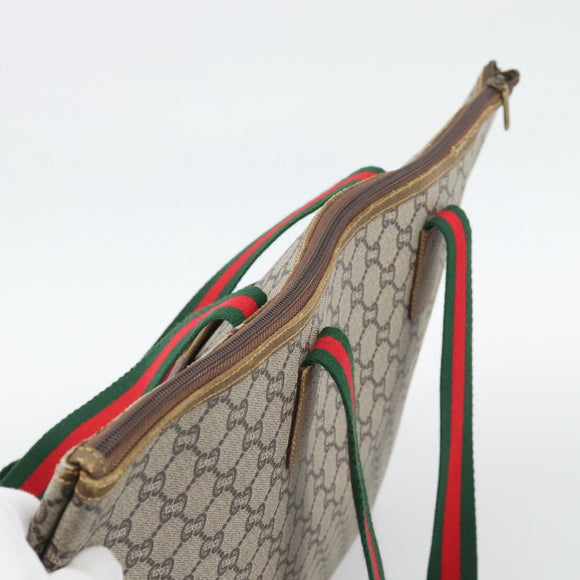 GUCCI GG Plus Supreme Web Sherry Line Tote Bag PVC Beige Gold Auth 193573