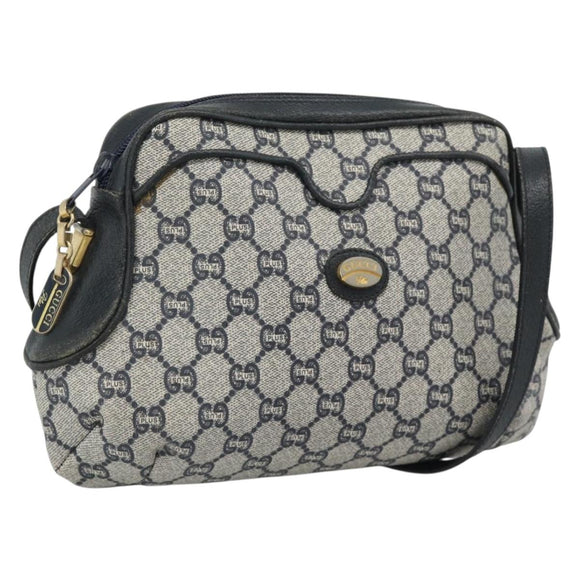 GUCCI GG Supreme Shoulder Bag PVC Navy Gold Auth 193574