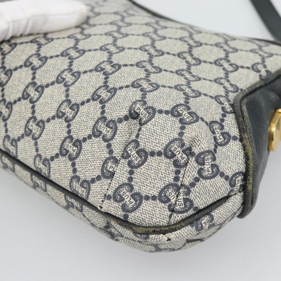 GUCCI GG Supreme Shoulder Bag PVC Navy Gold Auth 193574