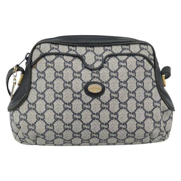 GUCCI GG Supreme Shoulder Bag PVC Navy Gold Auth 193574