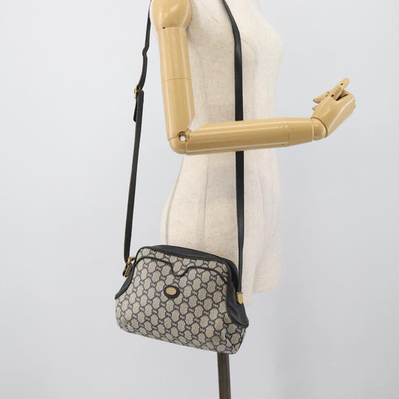 GUCCI GG Supreme Shoulder Bag PVC Navy Gold Auth 193574
