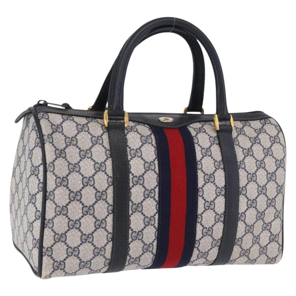 GUCCI GG Supreme Sherry Line Hand Bag PVC Navy Gold 24 02 006 Auth 193575