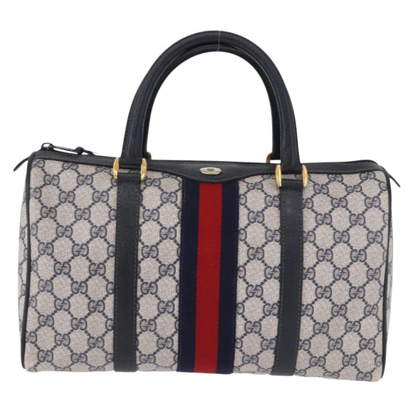 GUCCI GG Supreme Sherry Line Hand Bag PVC Navy Gold 24 02 006 Auth 193575