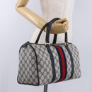 GUCCI GG Supreme Sherry Line Hand Bag PVC Navy Gold 24 02 006 Auth 193575-23