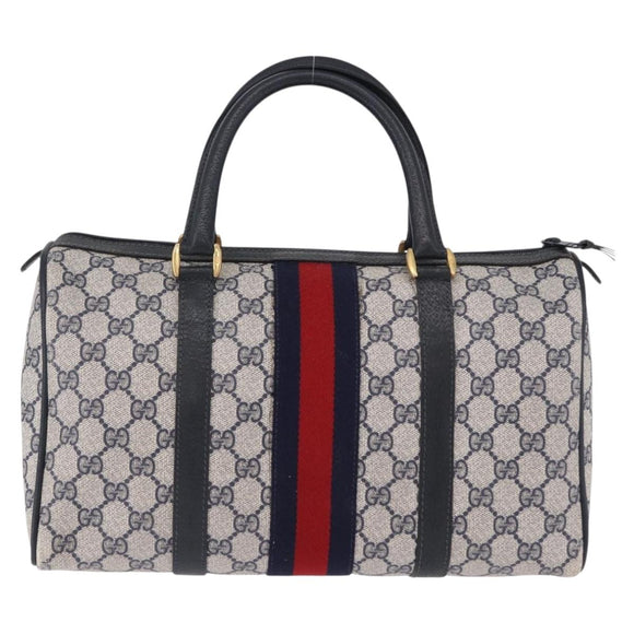 GUCCI GG Supreme Sherry Line Hand Bag PVC Navy Gold 24 02 006 Auth 193575