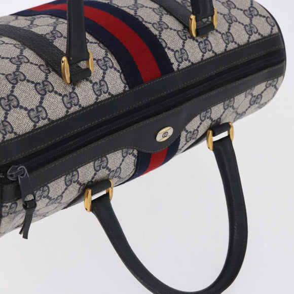 GUCCI GG Supreme Sherry Line Hand Bag PVC Navy Gold 24 02 006 Auth 193575
