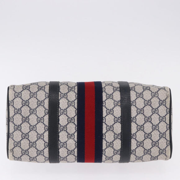 GUCCI GG Supreme Sherry Line Hand Bag PVC Navy Gold 24 02 006 Auth 193575