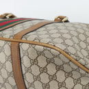 GUCCI GG Supreme Web Sherry Line Boston Bag PVC Beige Gold Auth 193576A-15