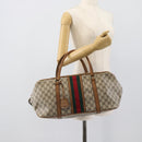 GUCCI GG Supreme Web Sherry Line Boston Bag PVC Beige Gold Auth 193576A-19