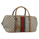 GUCCI GG Supreme Web Sherry Line Boston Bag PVC Beige Gold Auth 193576A-1