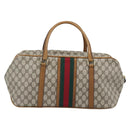 GUCCI GG Supreme Web Sherry Line Boston Bag PVC Beige Gold Auth 193576A-2