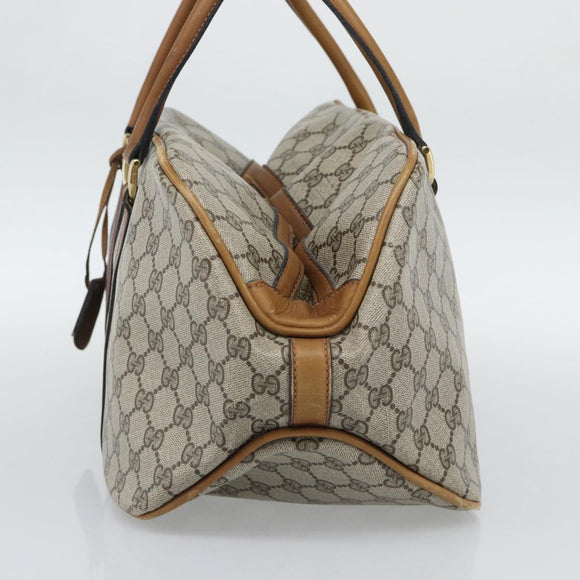 GUCCI GG Supreme Web Sherry Line Boston Bag PVC Beige Gold Auth 193576A