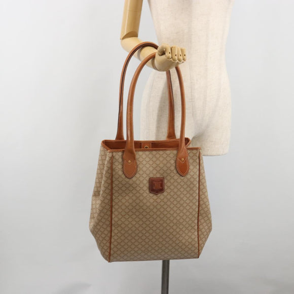 CELINE Macadam Canvas Tote Bag PVC Beige Gold Auth 193577