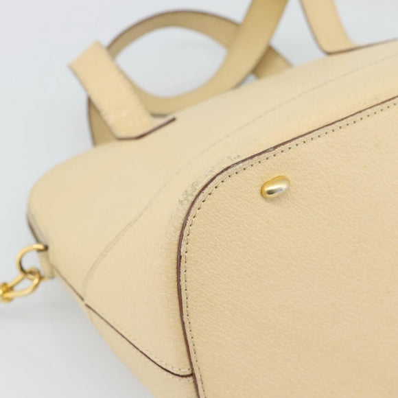 CELINE Hand Bag Leather 2way Ivory Gold Auth 193579