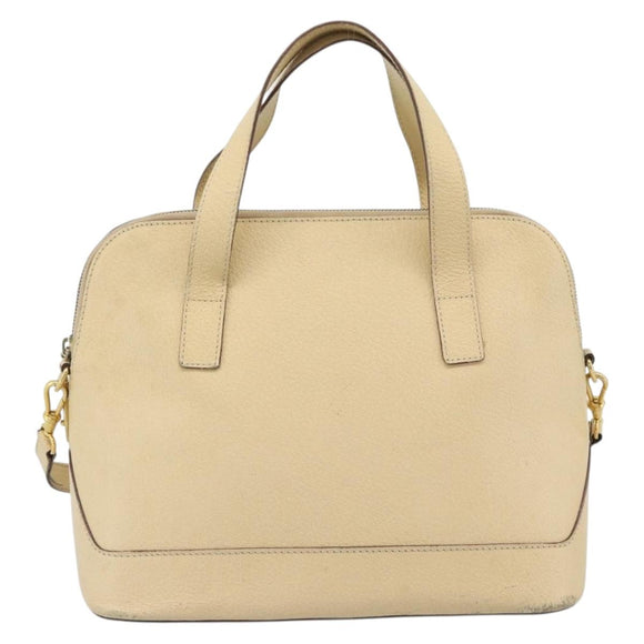 CELINE Hand Bag Leather 2way Ivory Gold Auth 193579