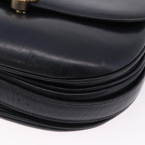 CELINE Shoulder Bag Leather Navy Gold Auth 193580A