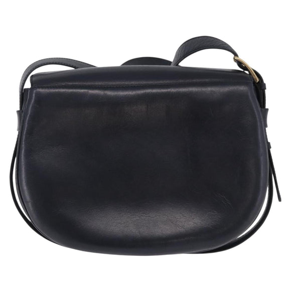 CELINE Shoulder Bag Leather Navy Gold Auth 193580A