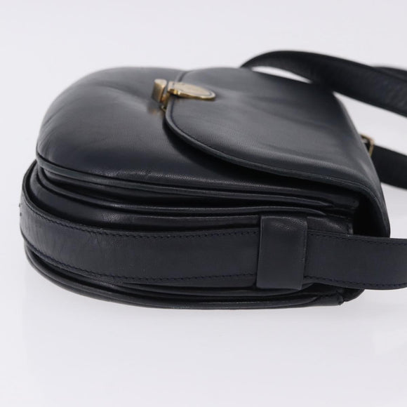 CELINE Shoulder Bag Leather Navy Gold Auth 193580A