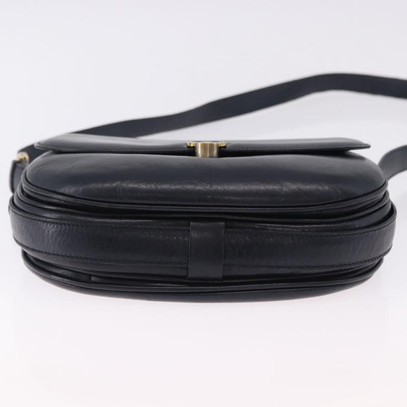 CELINE Shoulder Bag Leather Navy Gold Auth 193580A