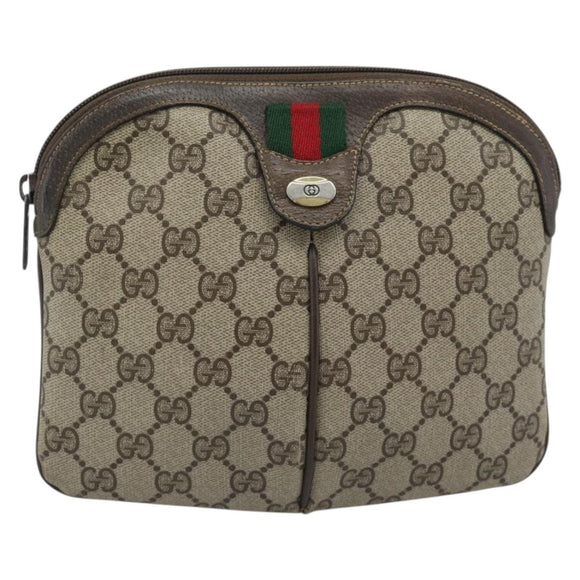GUCCI GG Supreme Web Sherry Line Bag PVC Beige Gold 904 02 647 Auth 193581