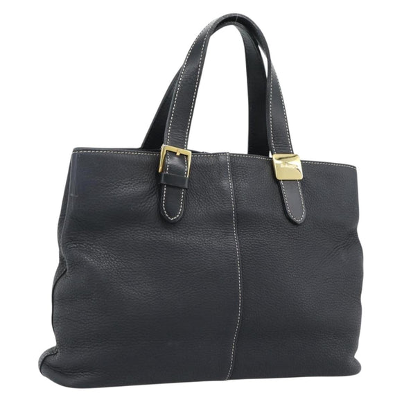 Burberrys Hand Bag Leather Black Gold Auth 193582A