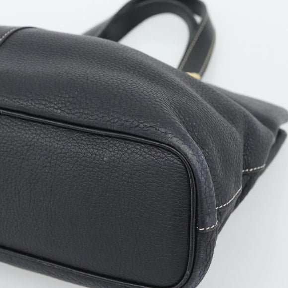 Burberrys Hand Bag Leather Black Gold Auth 193582A