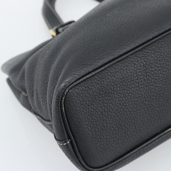 Burberrys Hand Bag Leather Black Gold Auth 193582A