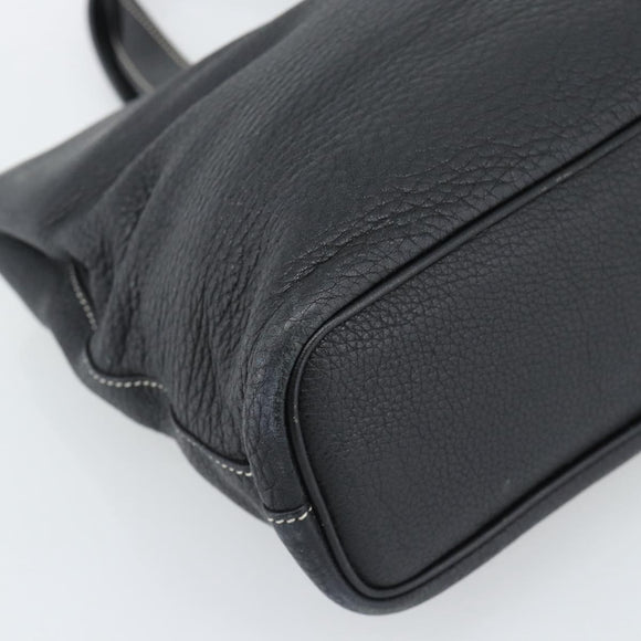 Burberrys Hand Bag Leather Black Gold Auth 193582A