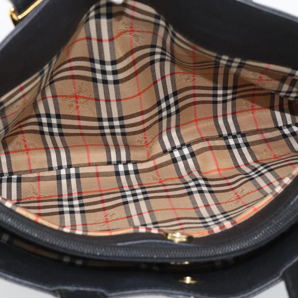 Burberrys Hand Bag Leather Black Gold Auth 193582A