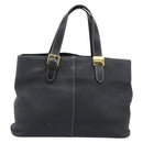 Burberrys Hand Bag Leather Black Gold Auth 193582A-13
