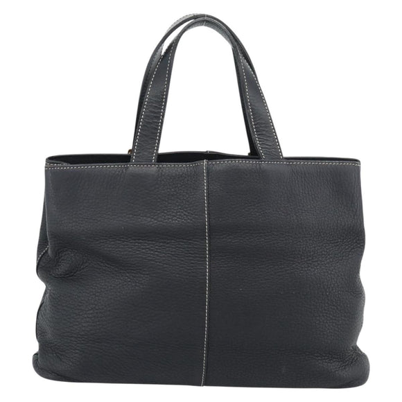 Burberrys Hand Bag Leather Black Gold Auth 193582A