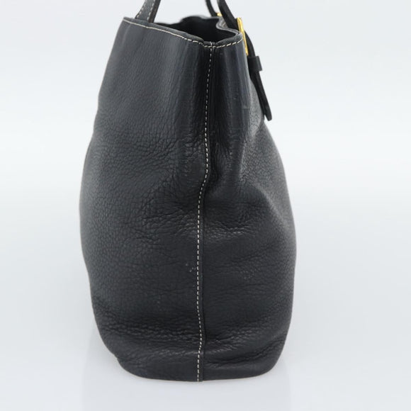 Burberrys Hand Bag Leather Black Gold Auth 193582A